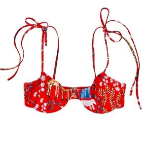 Dauphinette Underwire Swim Top in Fever Dream - Red Printed Bikini Top sz L